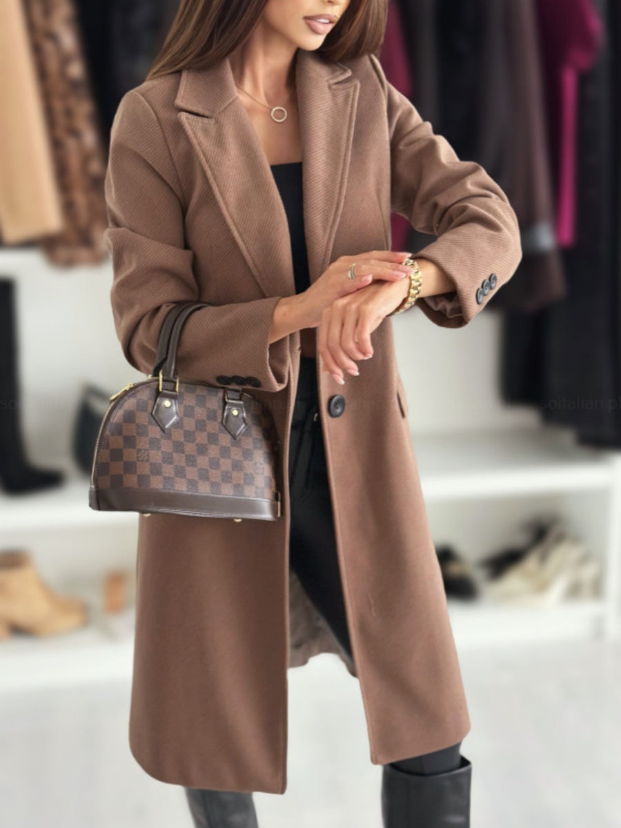 Simple Long-sleeved Solid Color Single-breasted Woolen Coat