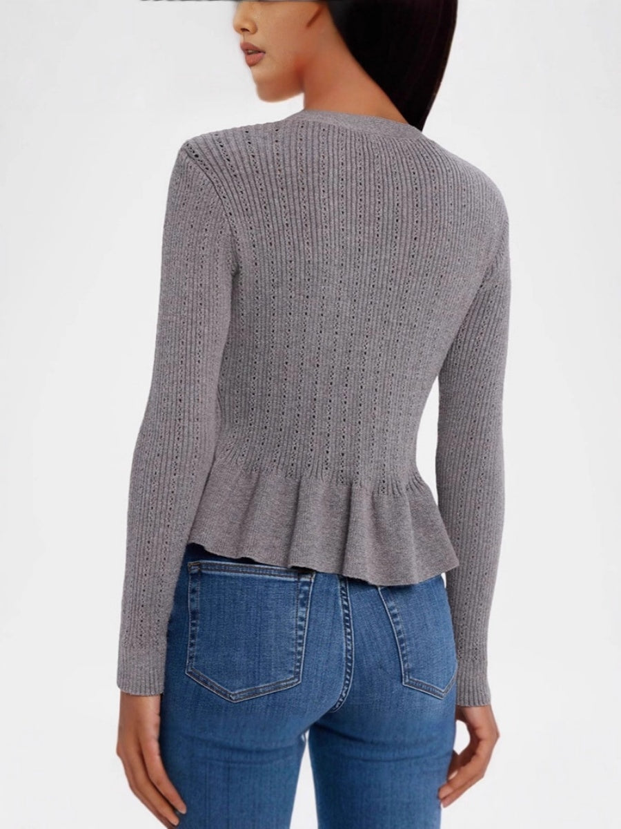 Liber Spring Women's Solid Color V-neck Ruffle Sweaters