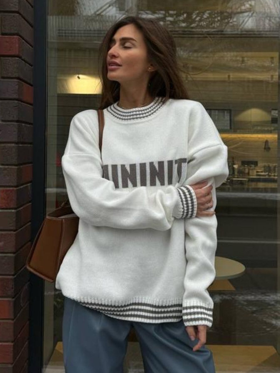 Knitwear Crew Neck Hood Letter Jacquard Sweaters