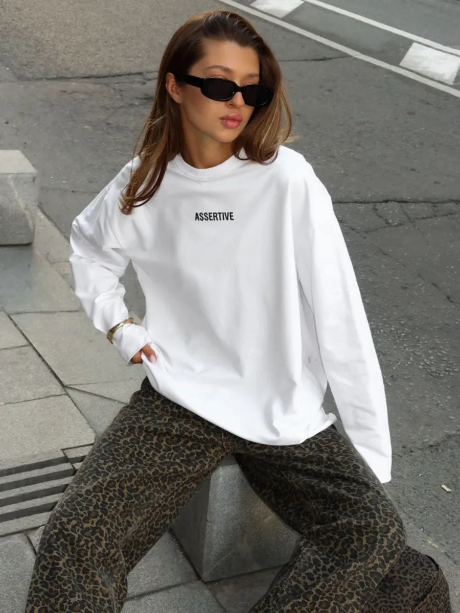 Loose Solid Color Letter Print Leisure T-shirts