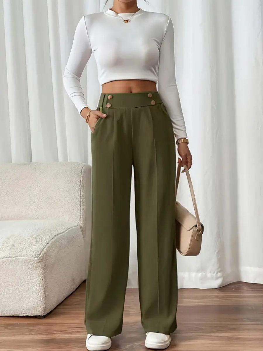 Casual High-waisted  Loose Straight leg Pocket Pants