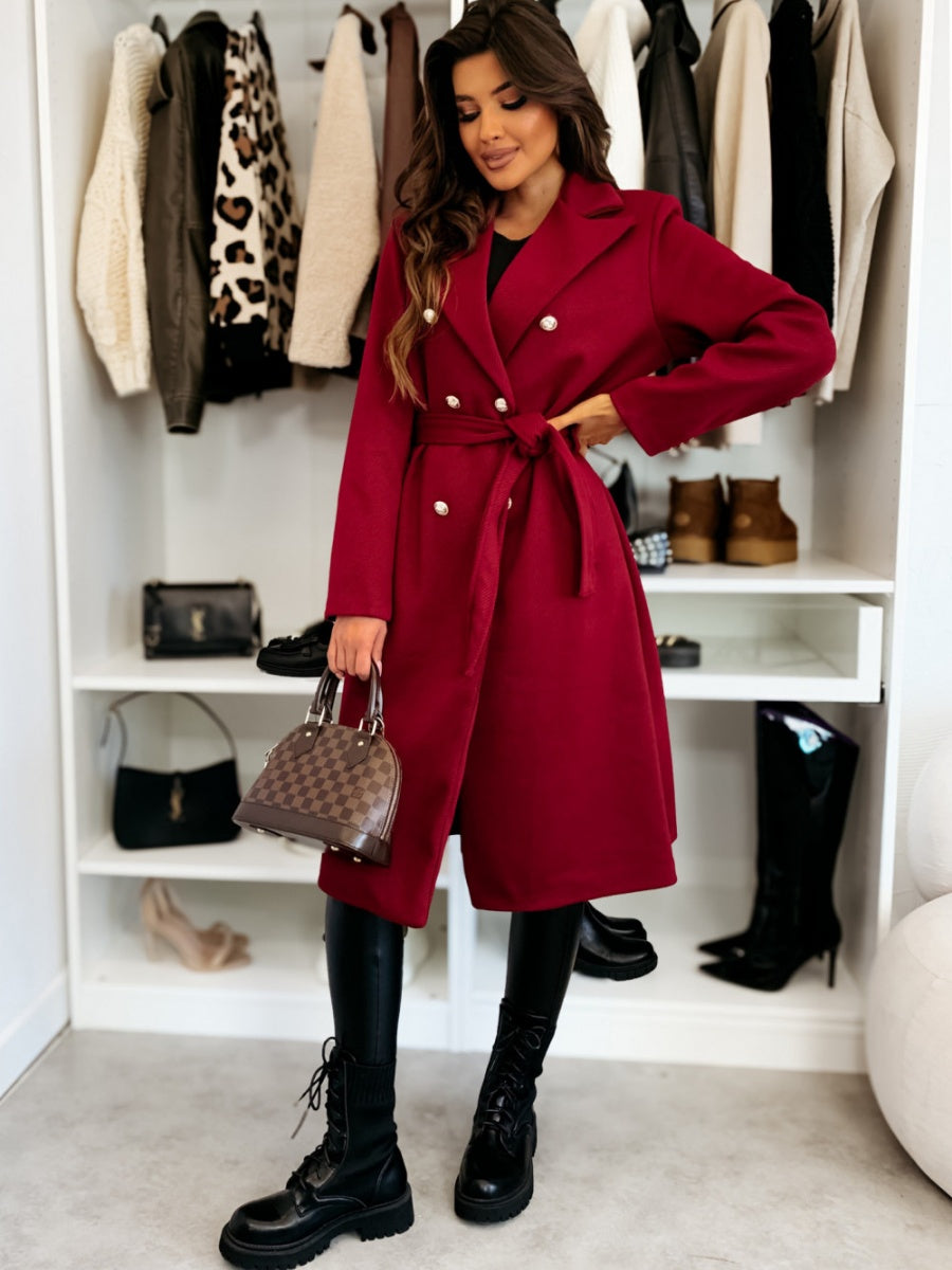 Long Lace-up Woolen Coat