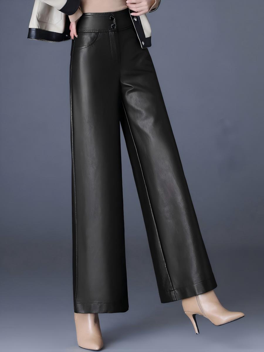 PU Leather Loose Straight Pants