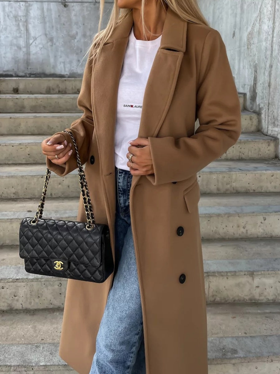 Simple Long-sleeved Lapel Button-down Woolen Coat