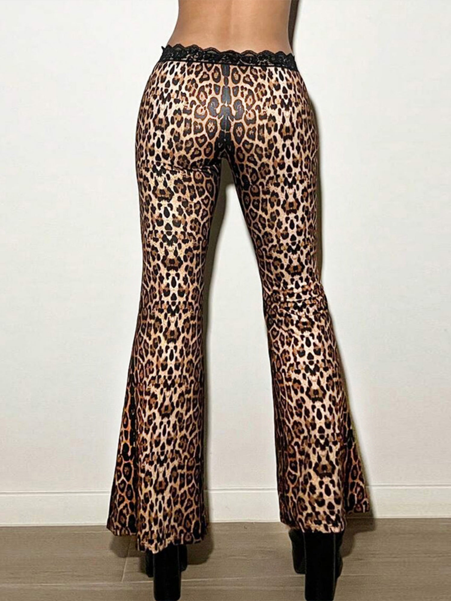 Leopard Print Hip Wrap Bell-bottoms Trousers