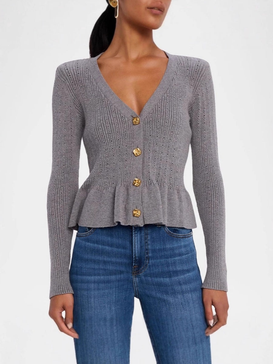 Liber Spring Women's Solid Color V-neck Ruffle Sweaters