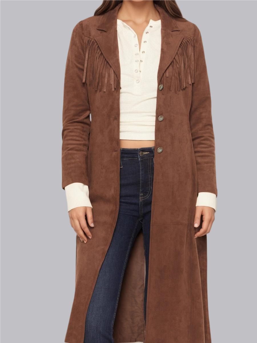 Faux Fur Coat Suit Collar Long Tassel Long Sleeve Suede Workplace Coats