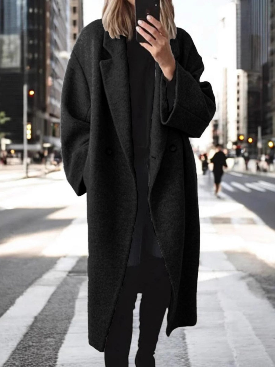 Splicing Woolen Long Sleeves Lapel Long Coats
