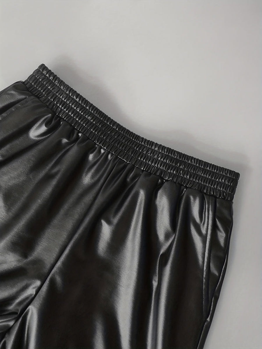 PU Leather Pants Tight Fit Foot Binding Pants